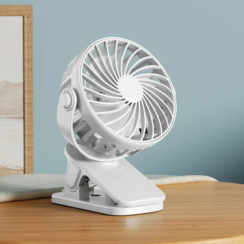 Mini Clip Fan 720° Rotatable USB Rechargeable + Night Light