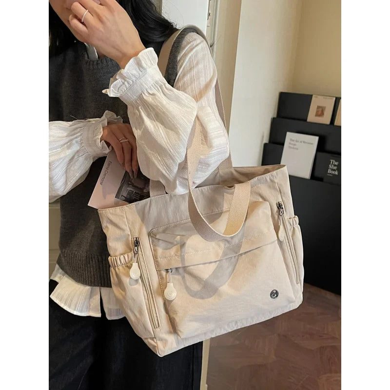 Nixie Japanese Minimalist Tote Bag – Large Nylon Shoulder Bag