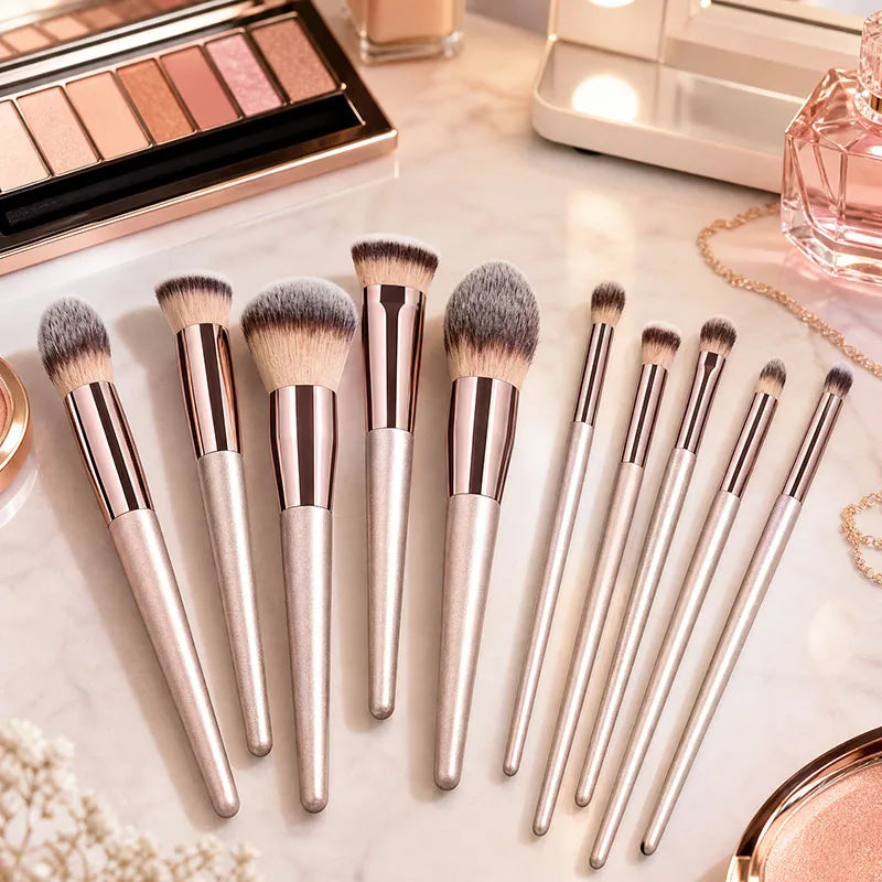 10-Piece Makeup Brush Set – Soft Bristles & Wood Handle