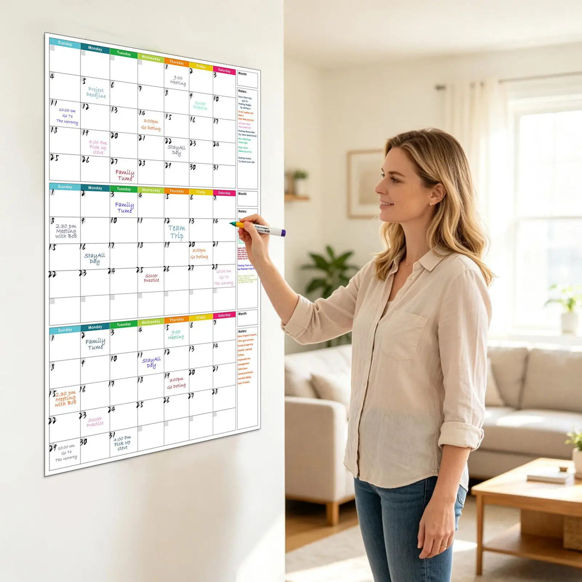 3-Month Dry Erase Wall Calendar – Reusable Undated Planner