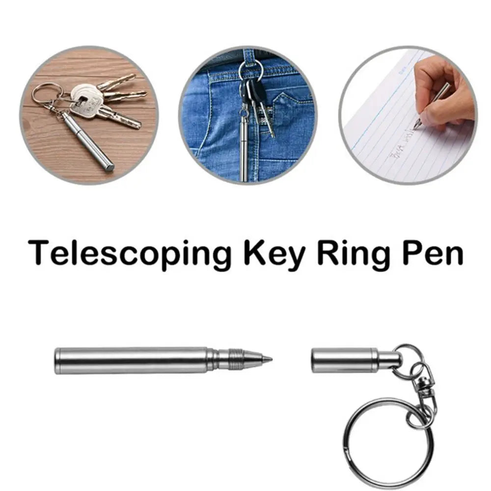 Stainless Steel Telescopic Pocket Pen with Keychain