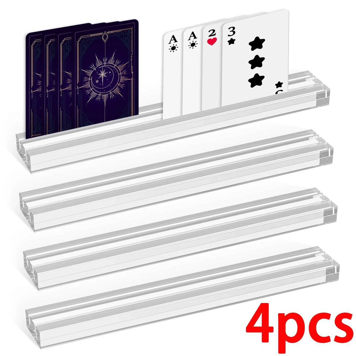 4-Pack Acrylic Playing Card Holder Stands – Hands-Free Rack