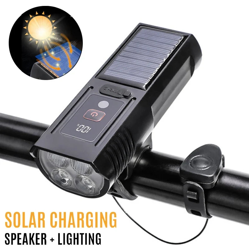 Solar Bike Headlight with Horn – Smart Sensing & Type-C