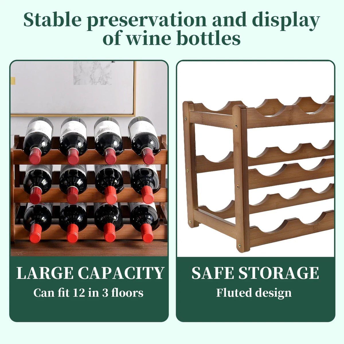 Wooden Wine Rack 2 or 3 Tier Countertop Bottle Holder