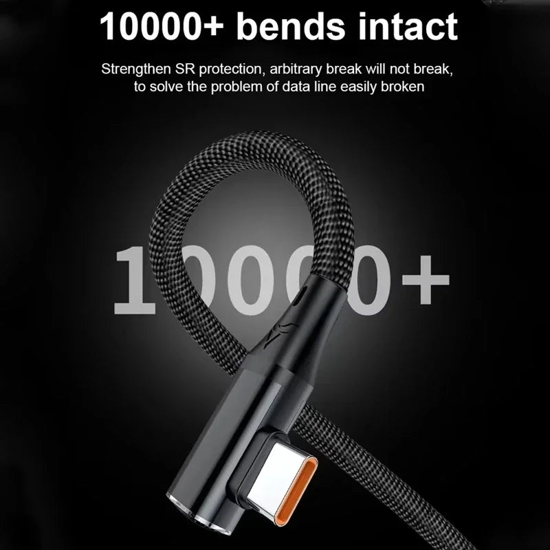 90° Elbow USB-C Cable 6A 120W Fast Charging – Nylon Braided