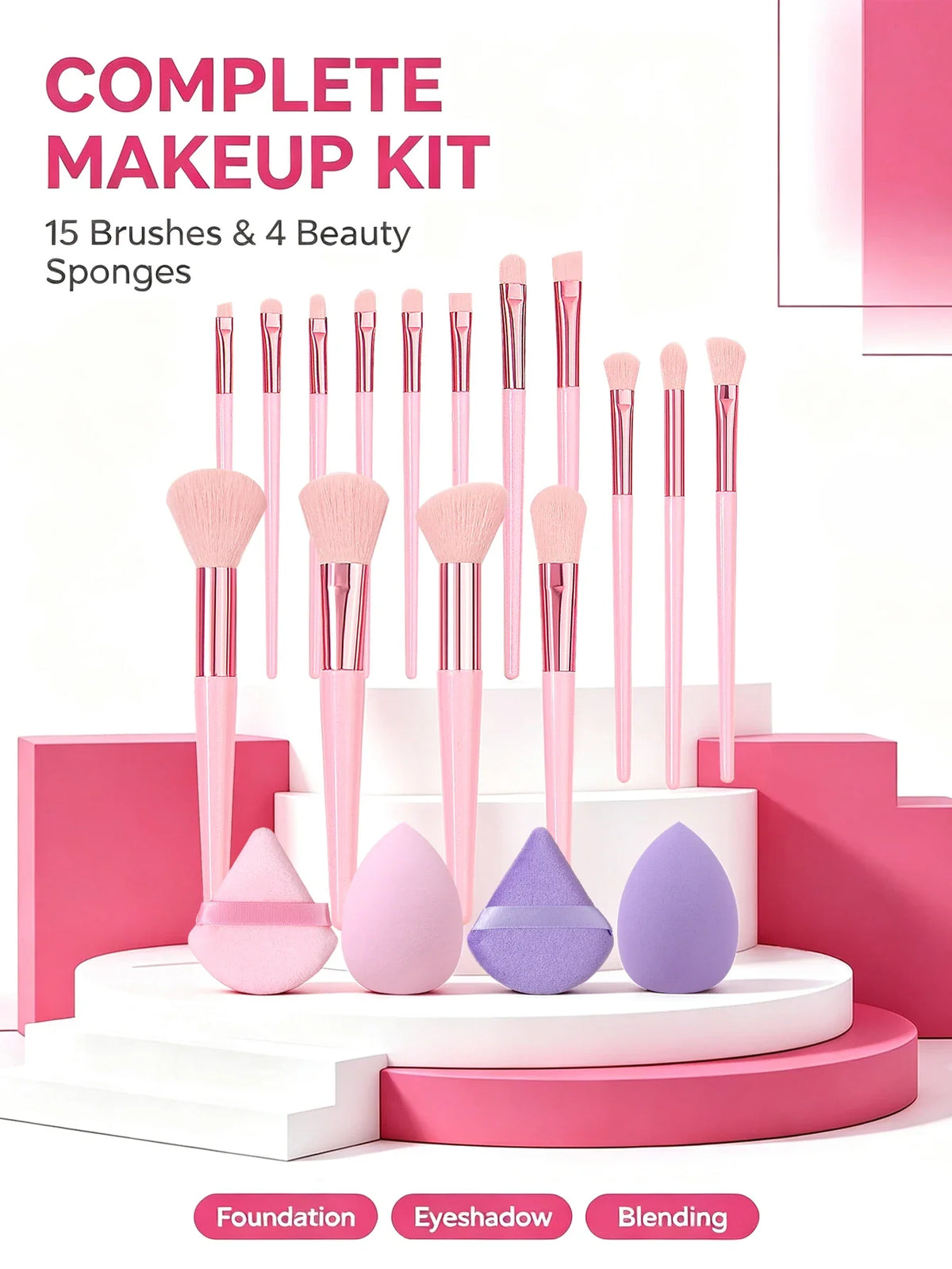 19-Piece Makeup Brush Set with Sponge – Full Beauty Kit