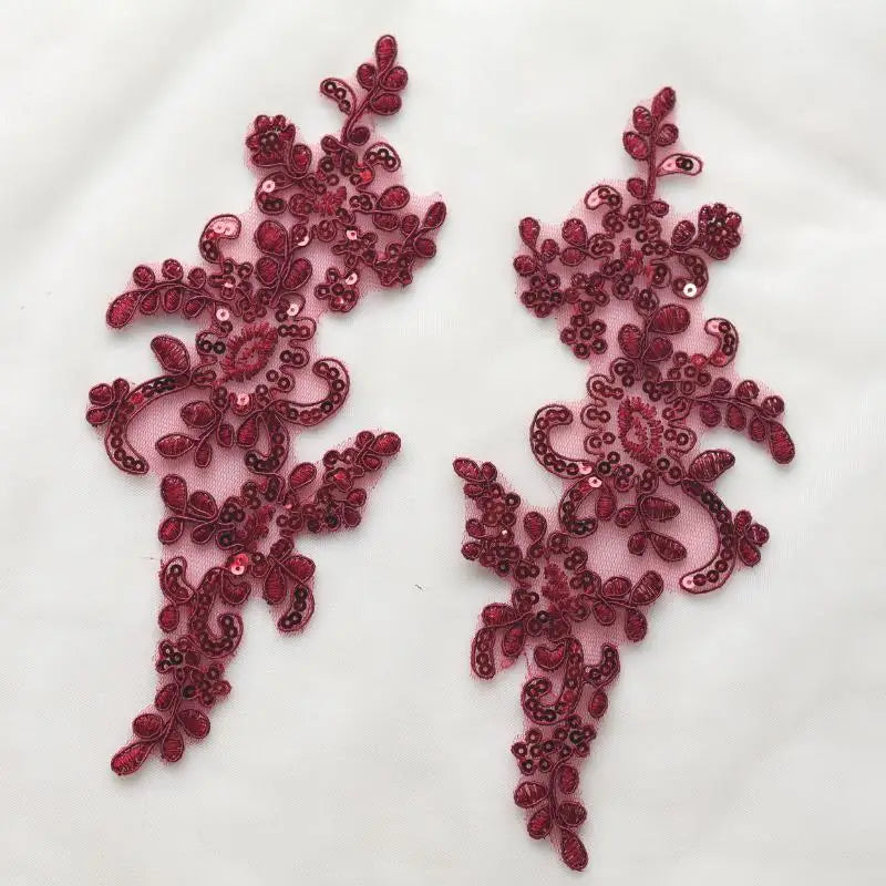 Embroidered Sequin Lace Appliqué Patches – 1 Pair Floral DIY