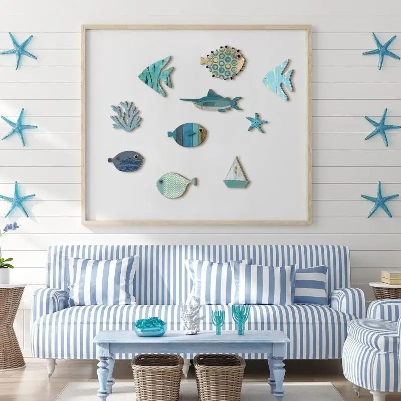 10-Piece Wooden Fish Wall Decor – Nautical Coastal Beach Art