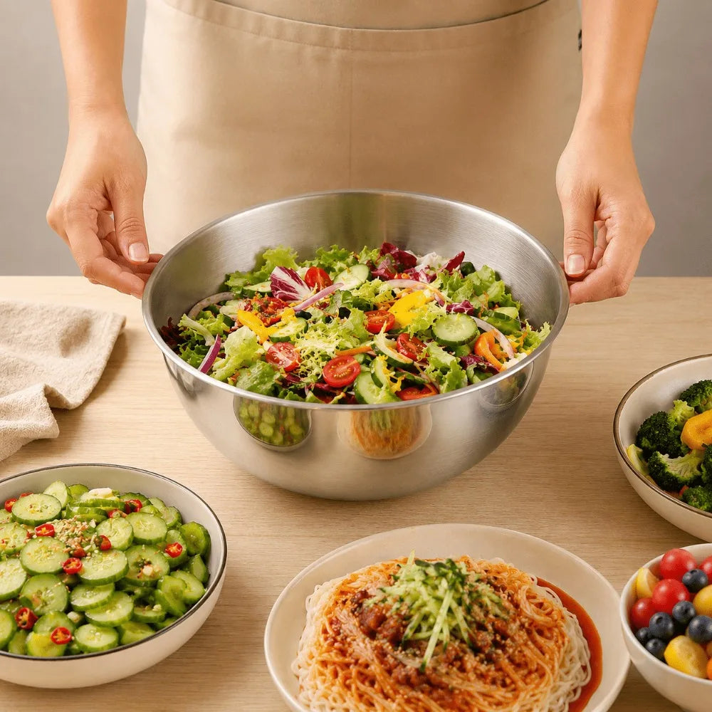 Stainless Steel Mixing Bowl & Sponge Set – Stackable Kitchen Bowl
