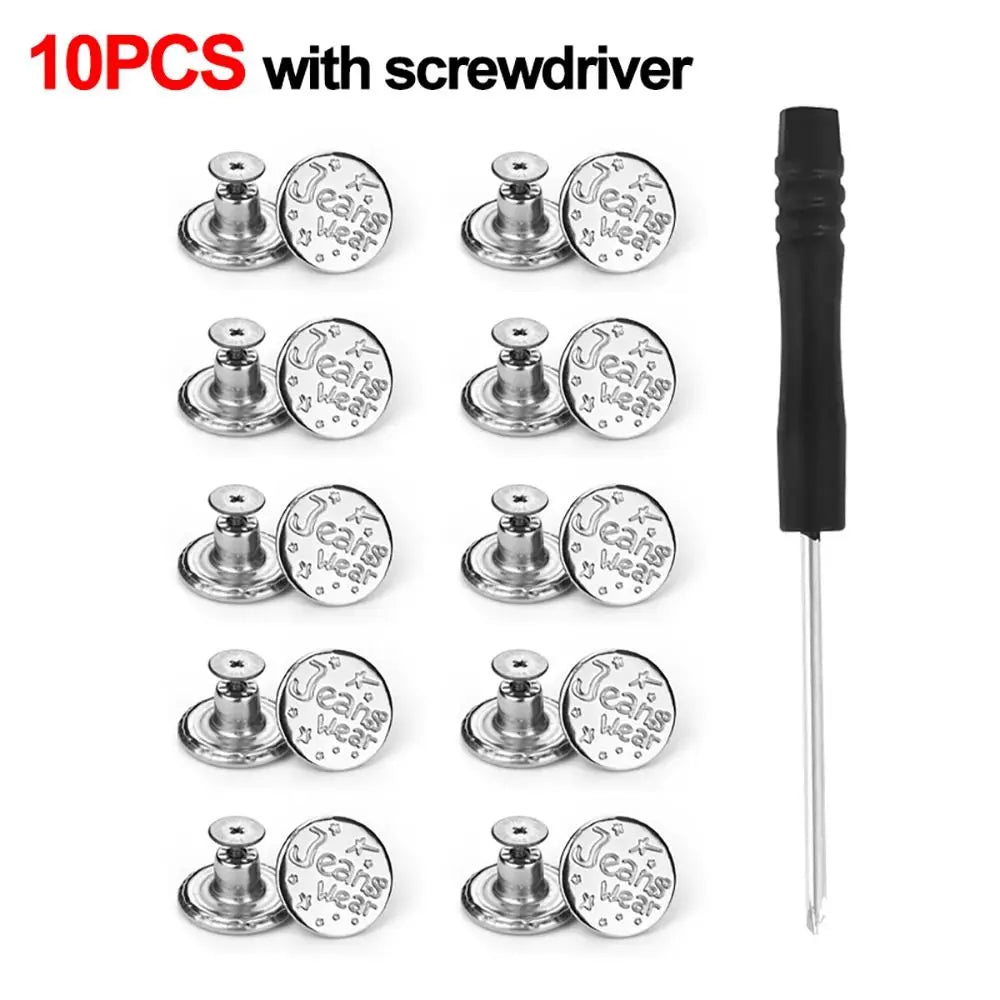 10-Pack No-Sew Jeans Buttons 17mm Metal Shank with Screwdriver