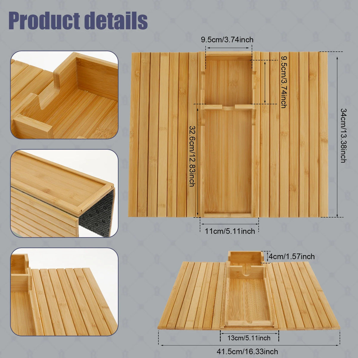 Wood & Bamboo Sofa Arm Tray – Folding Couch Cup Holder