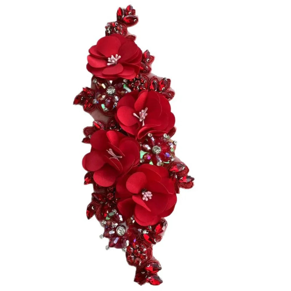 3D Rhinestone Beaded Lace Applique – Sew-On Crystal Patch