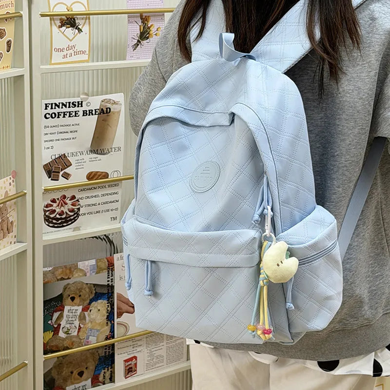 Korean Minimalist Diamond Pattern Women's Backpack Large Capacity