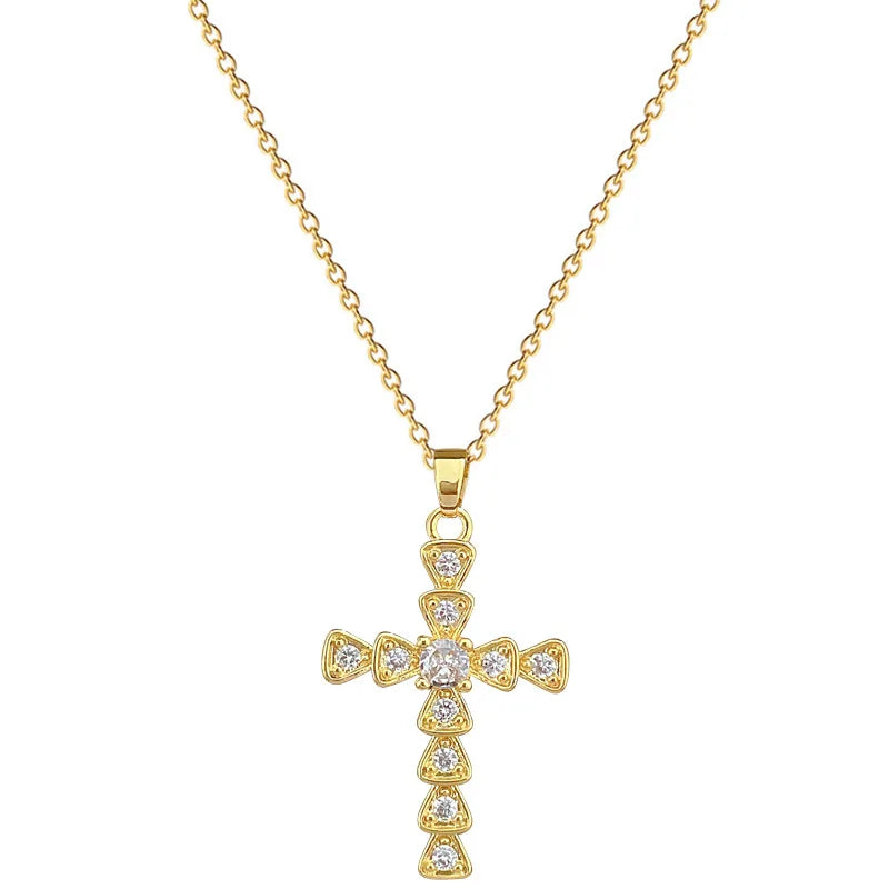 Women's Gold Cross Pendant Necklace – Stainless Steel Choker