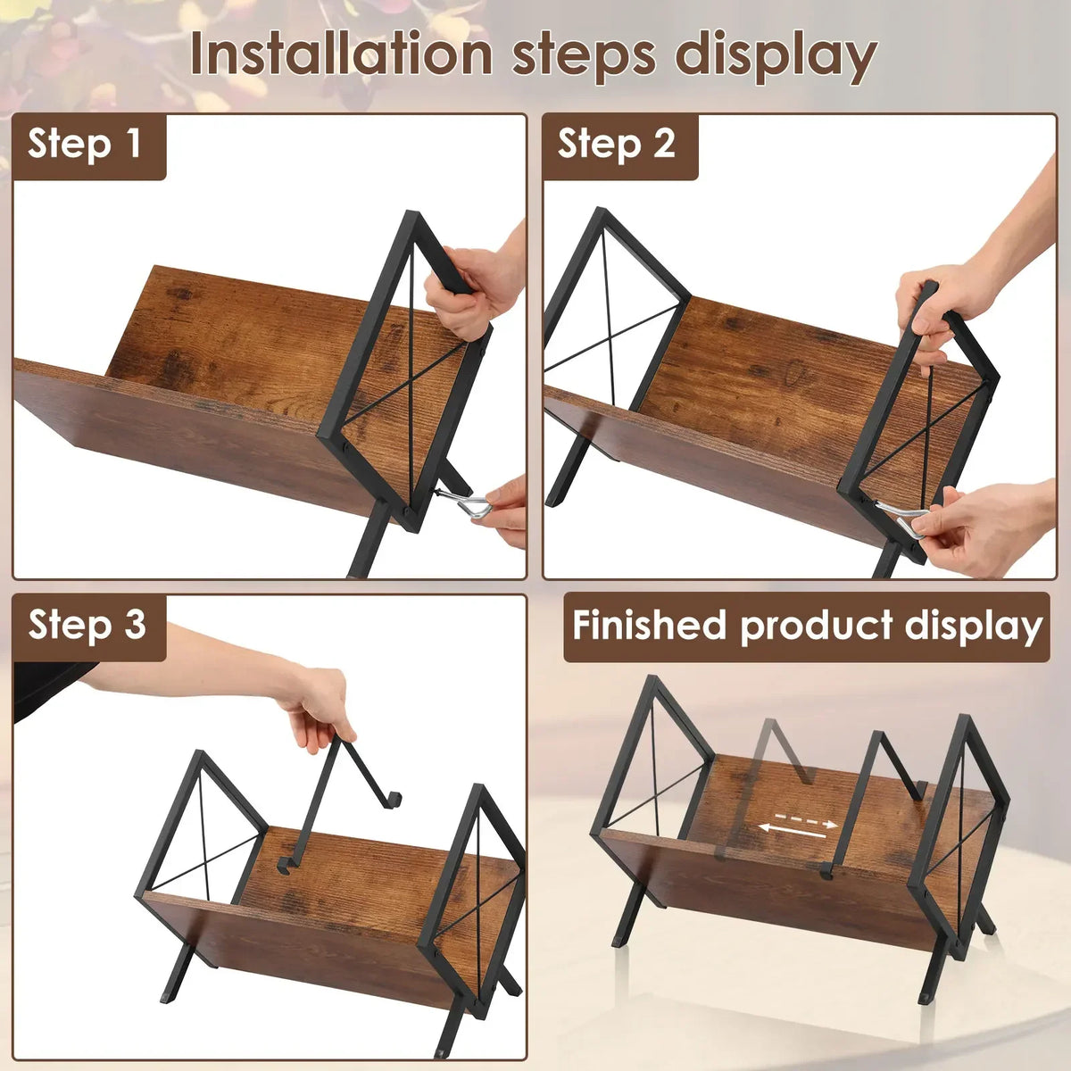 Vinyl Record Storage Rack – Wood & Metal Stand with Divider