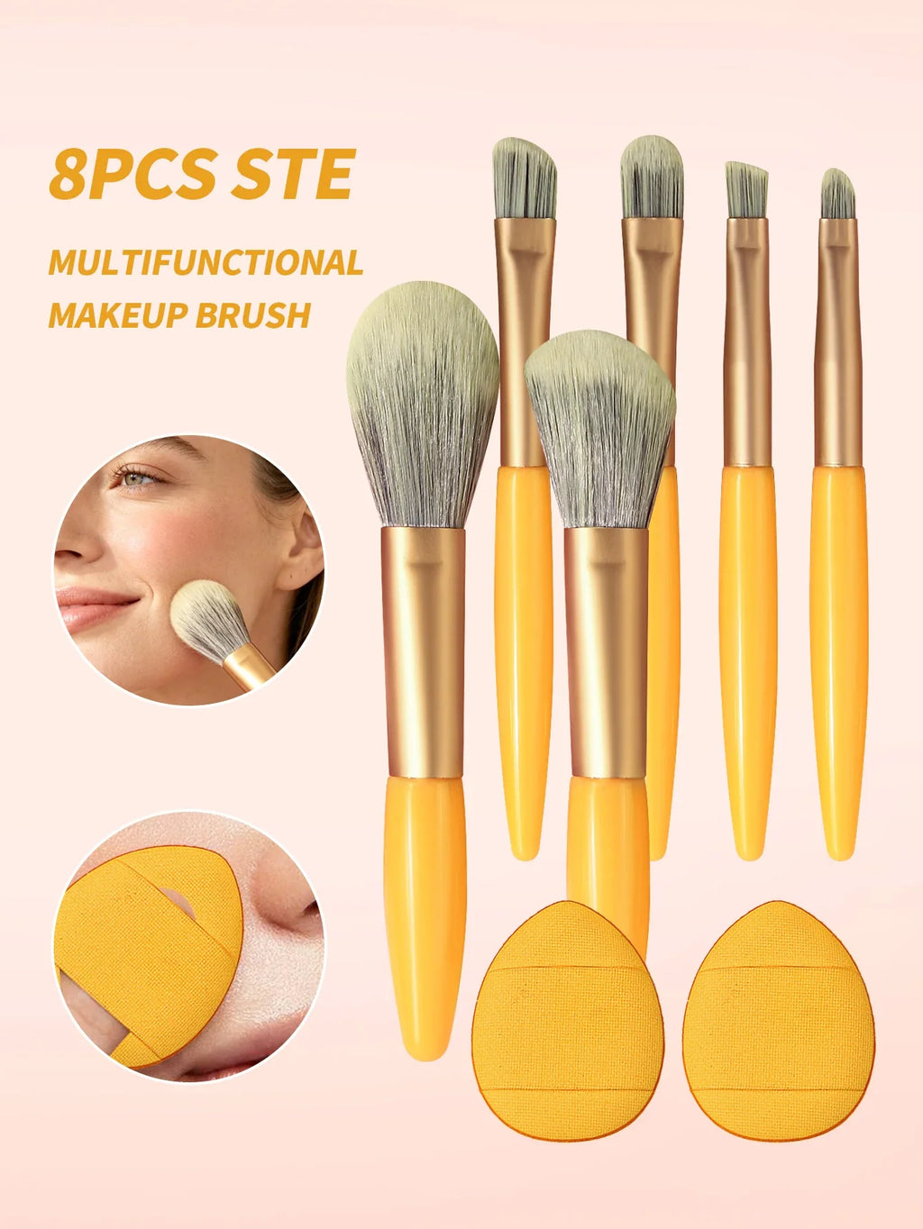 8-Piece Travel Makeup Brush Set with 2 Powder Puffs | Mini Kit
