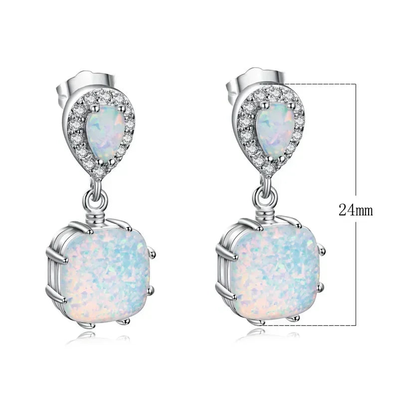 White Simulated Opal Dangle Earrings – Zinc Alloy Hook Style