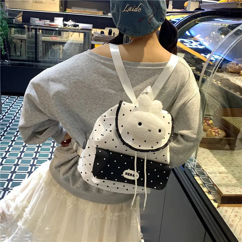 Cute Polka Dot Rabbit Backpack – Large Capacity Women's Bag