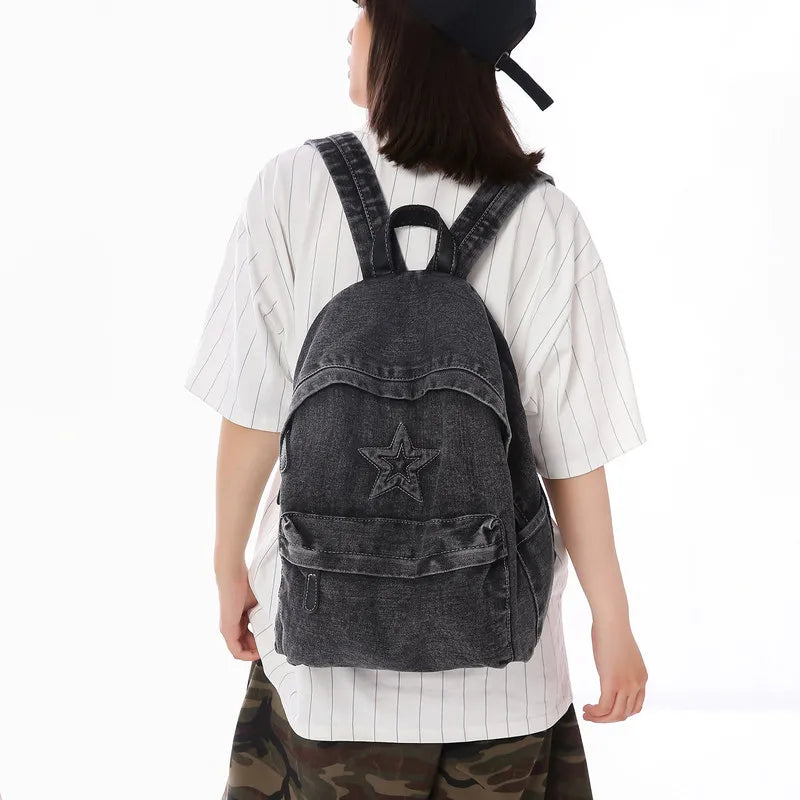 Korean Canvas Denim Backpack – Large Capacity, Waterproof