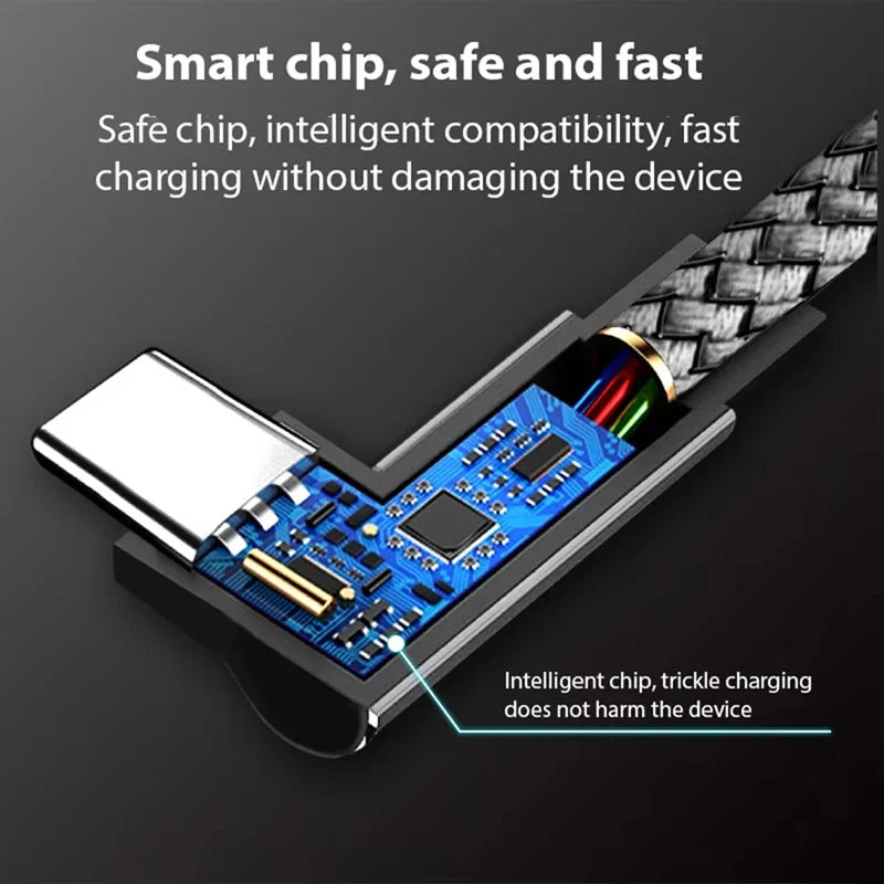 6A USB-C Right Angle Fast Charge Cable 3m 5m | Type-C Elbow