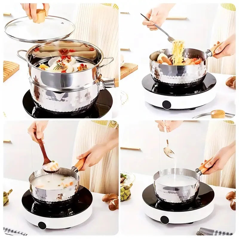 Nixie Nonstick Stainless Steel Saucepan with Wooden Handle