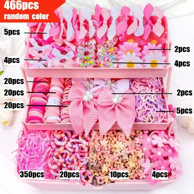 881Pcs Kids Hair Accessories – Clips, Ties & Scrunchies Set