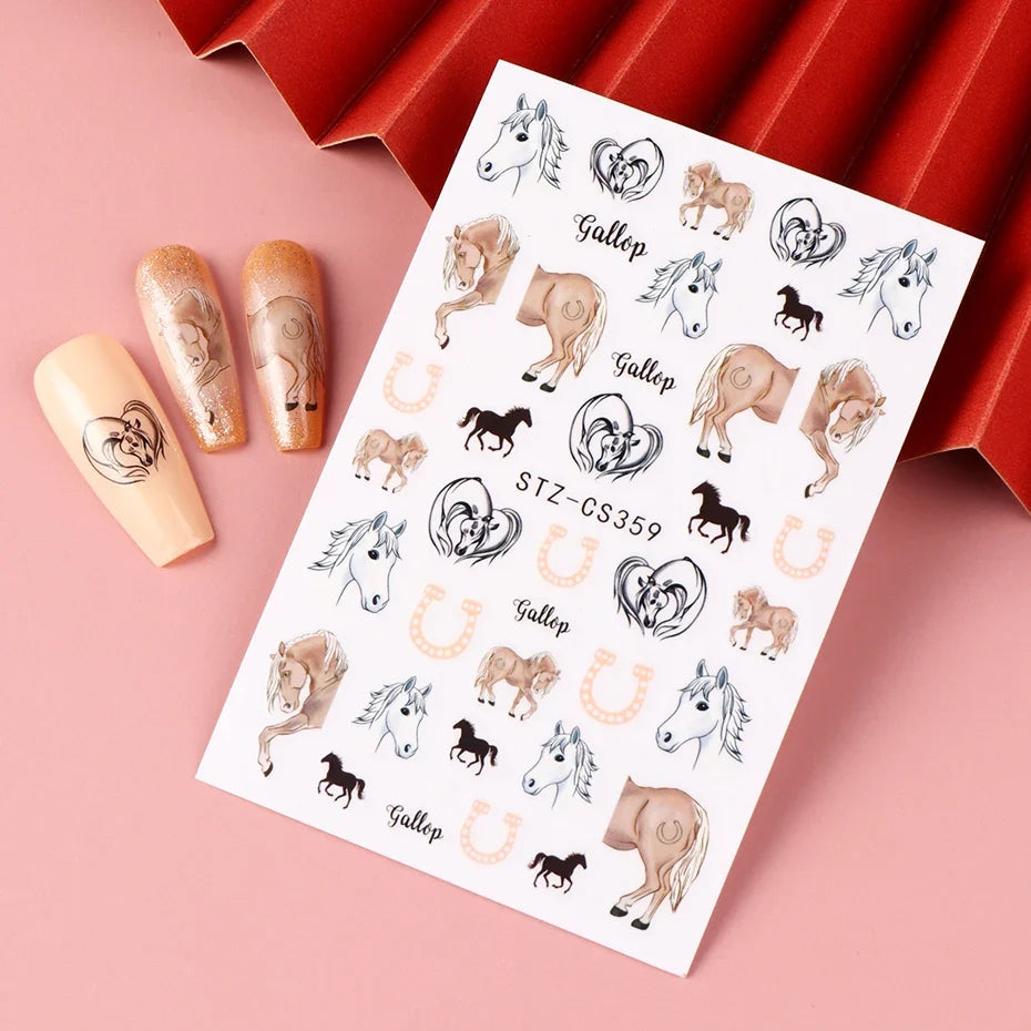Horse Year Nail Art Stickers – Equestrian DIY Decals 2pc