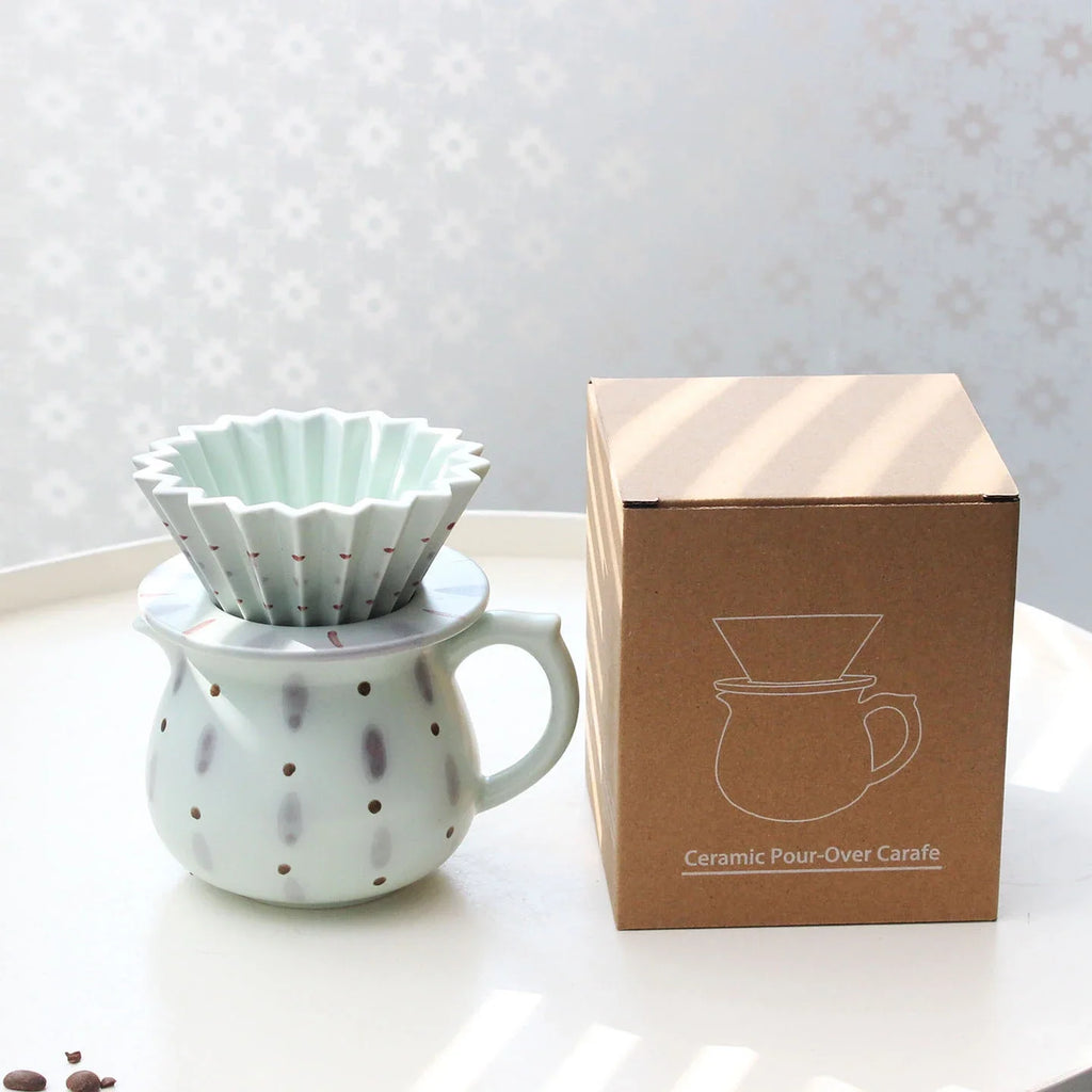 Hand-Painted Ceramic Pour Over Coffee Dripper & Carafe Set