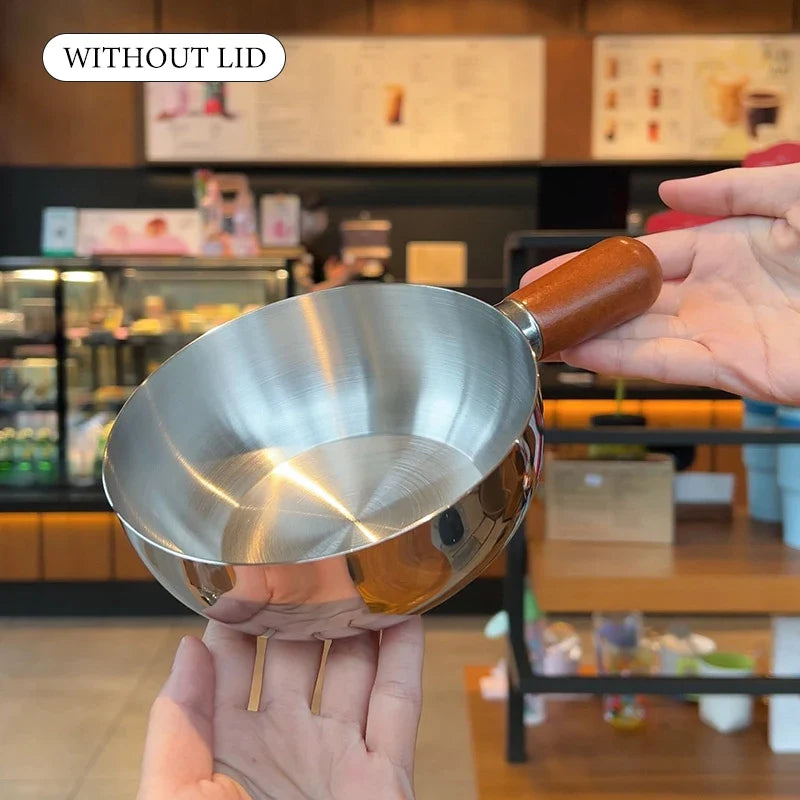 Stainless Steel Milk Pot with Wooden Handle – Compact Cooking Pot
