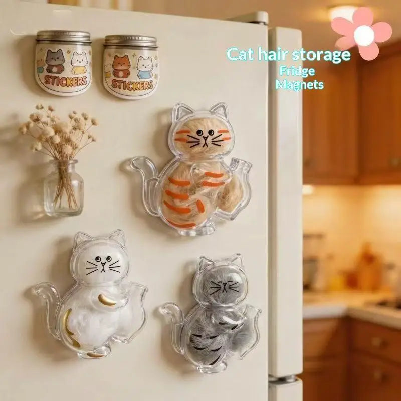 Cat Shaped Fridge Magnet with Pet Fur Keepsake Storage