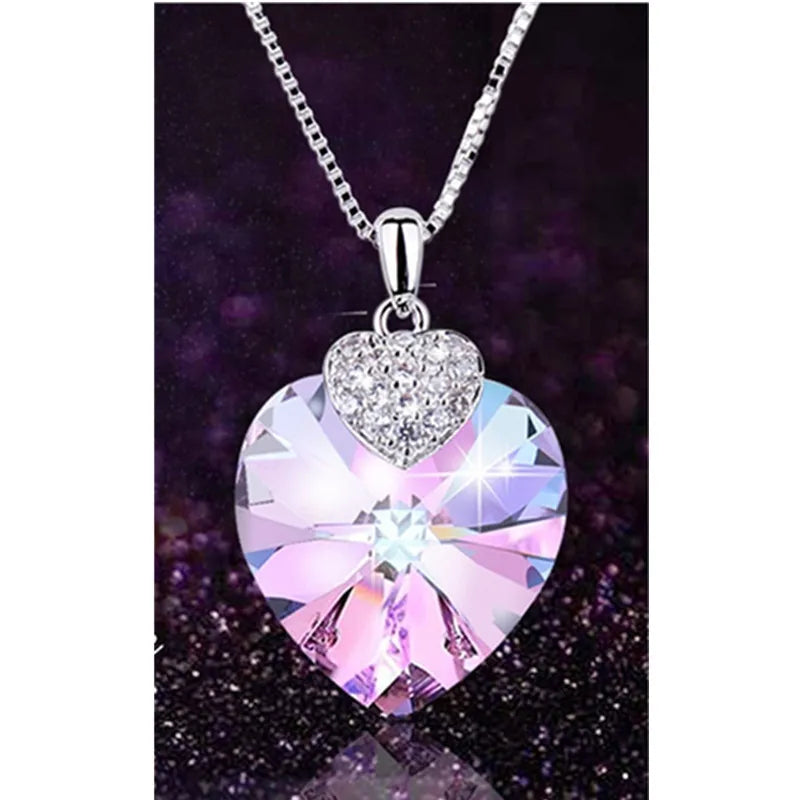 Women's Heart CZ Crystal Pendant Necklace – Bridal Wedding Gift