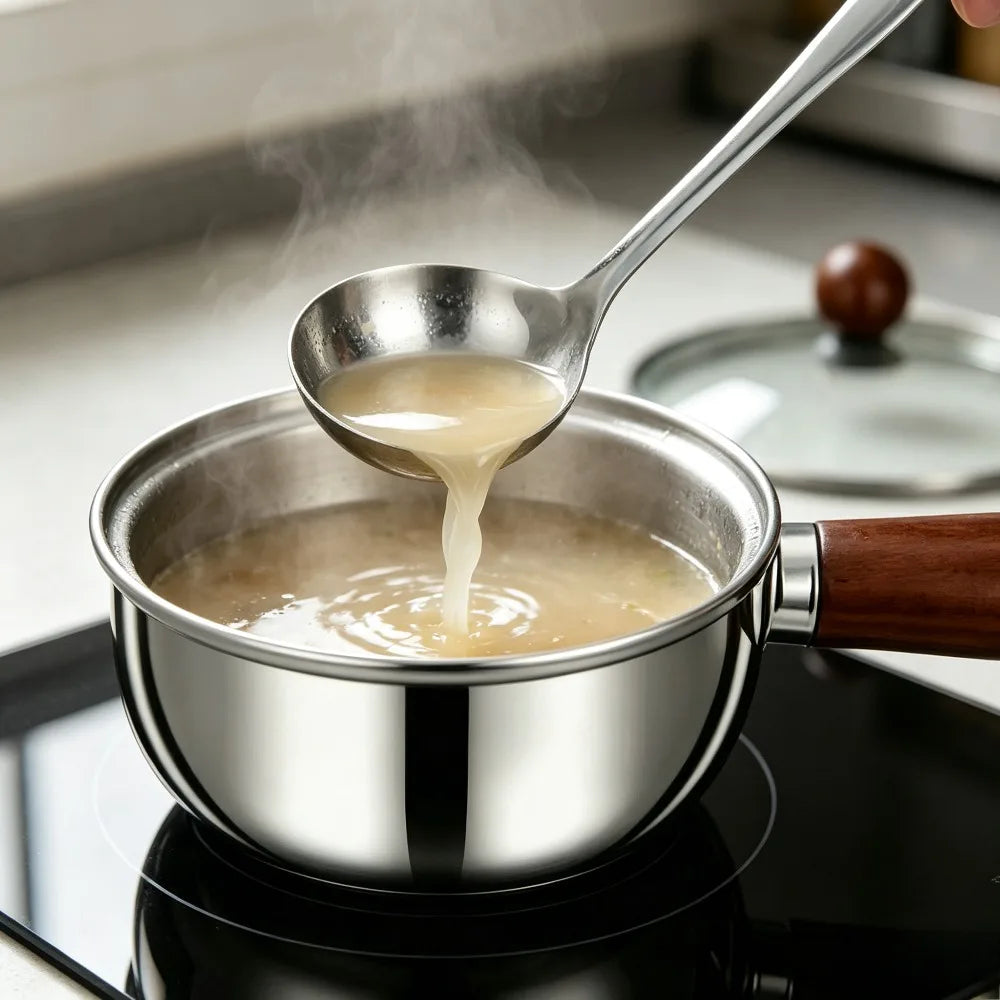 Stainless Steel Mini Saucepan Set – Wooden Handle, Lid & Spoon