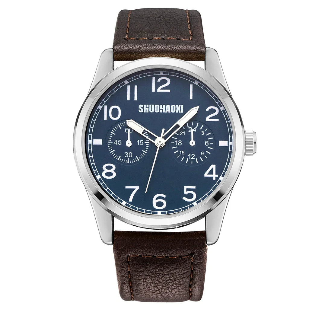 REBIRTH Retro Men's Quartz Watch – Black Leather Strap