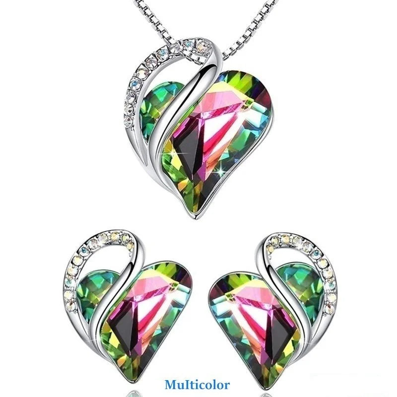 Love Heart Crystal Stud Earrings & Pendant Necklace Set