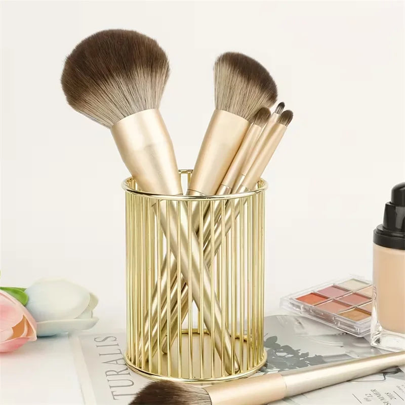 Golden Iron Makeup Brush Holder – Desktop Cosmetic Organizer