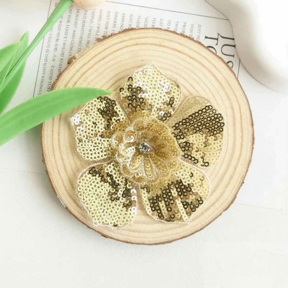 3D Sequin Beaded Lace Patches – Bridal Flower & Leaves Design