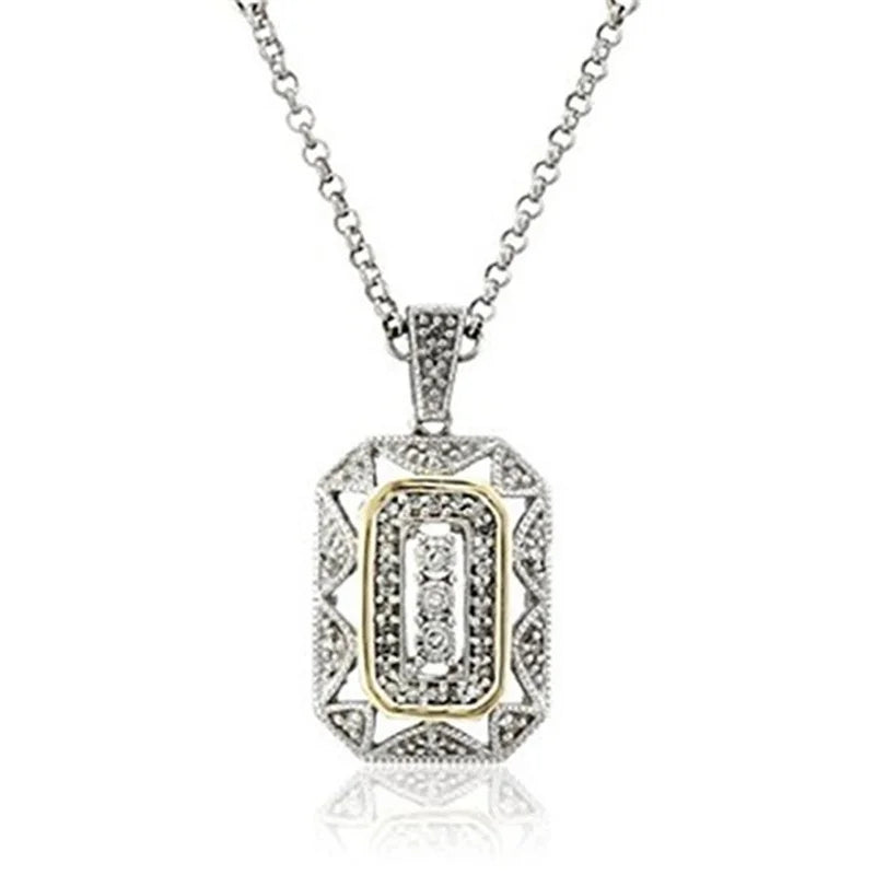 Women's White CZ Pendant Necklace – Silver & Gold-Tone Chain