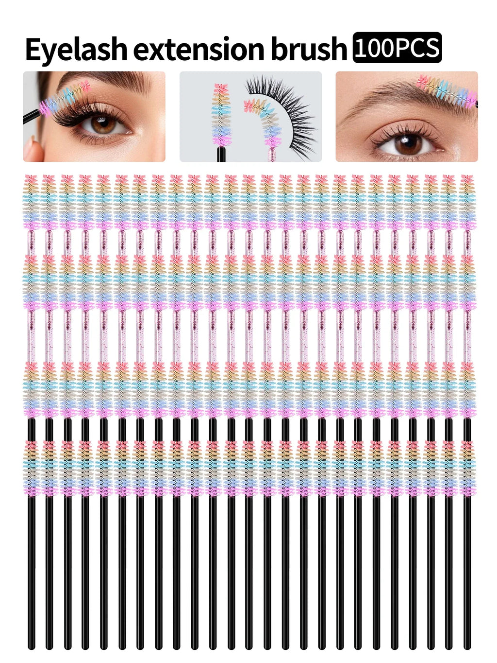 100Pcs Disposable Crystal Mascara Wands & Eyelash Comb Set
