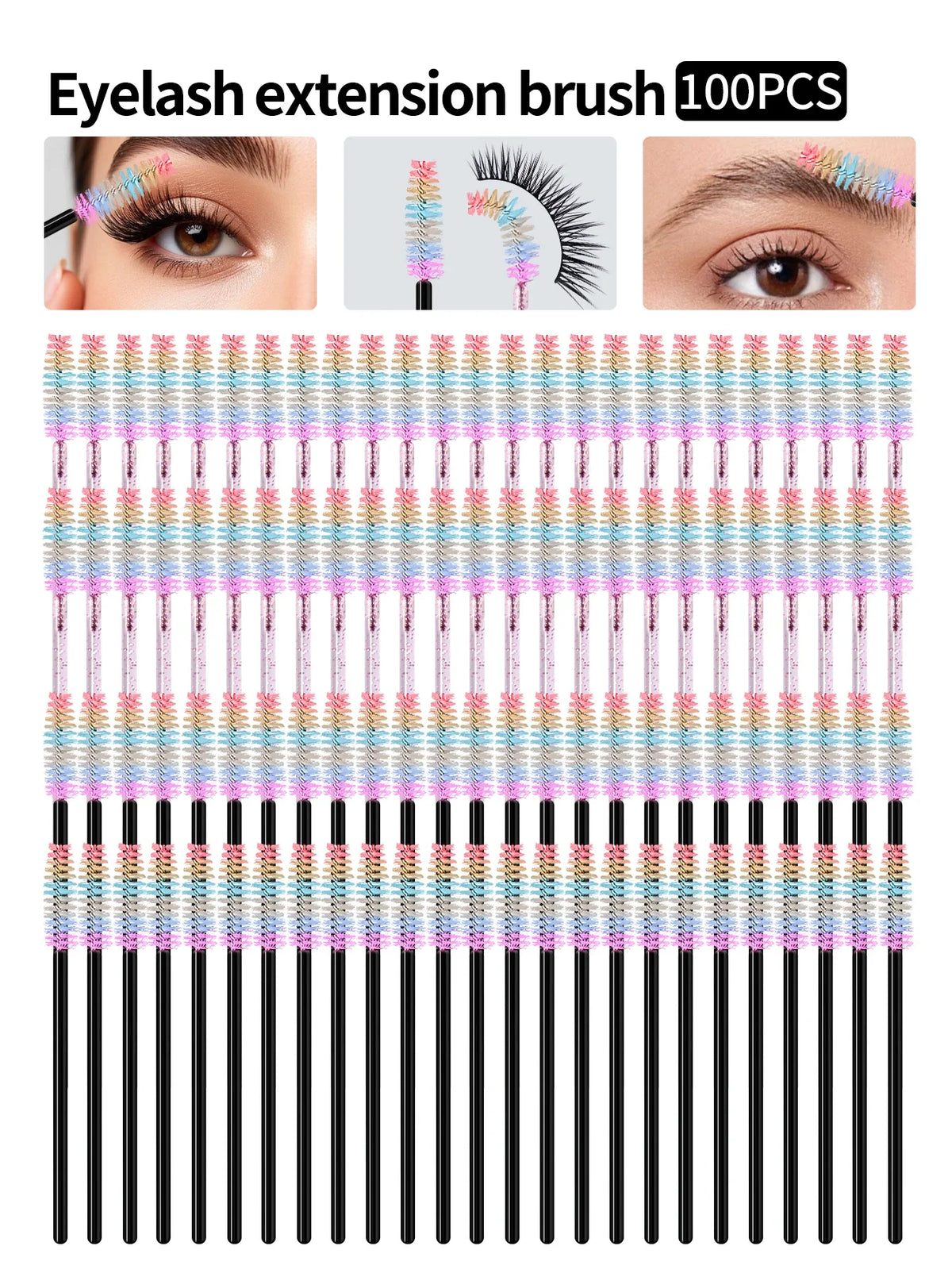 100Pcs Disposable Crystal Mascara Wands & Eyelash Comb Set