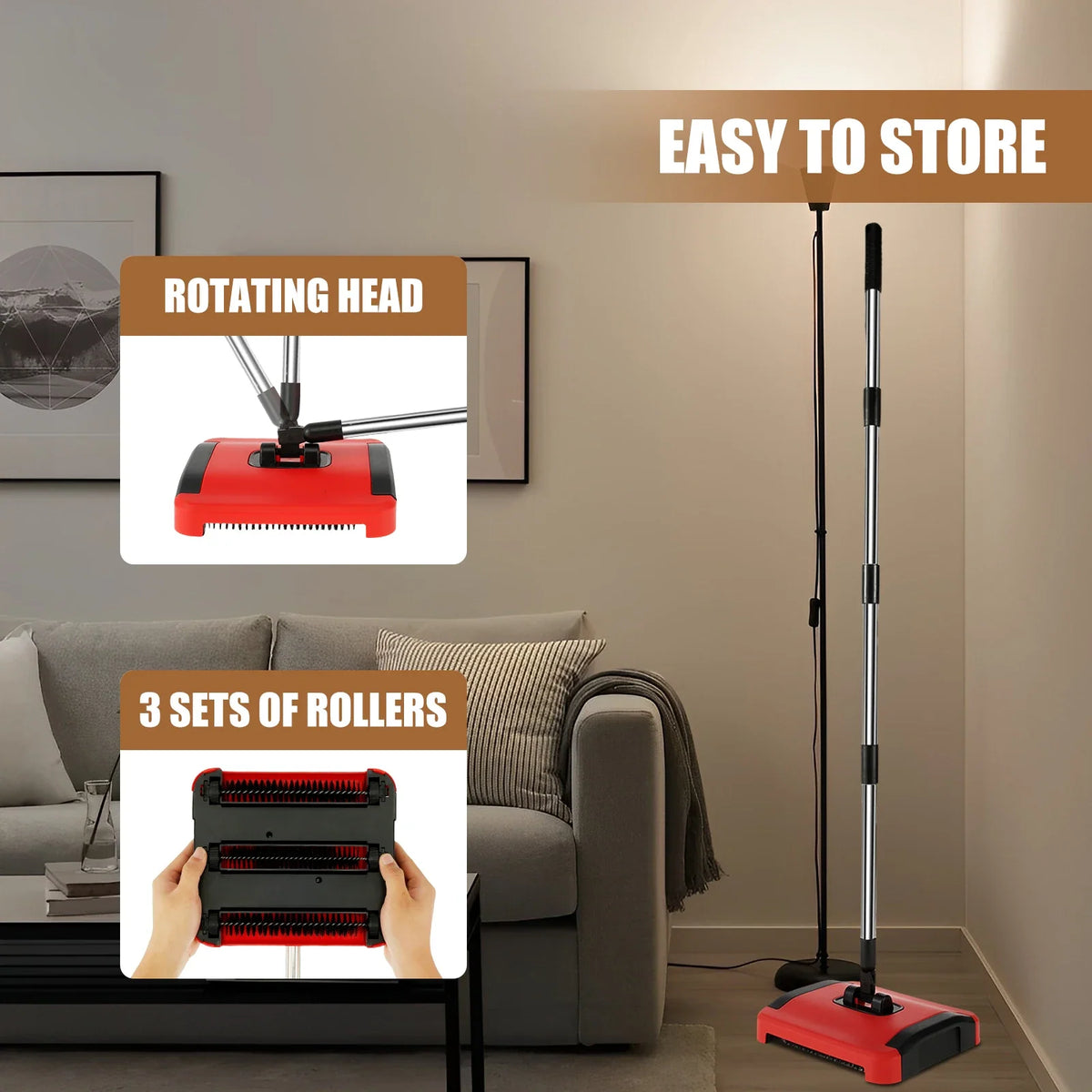 Hand Push Carpet Floor Sweeper – Pet Hair & Dust Cleaner