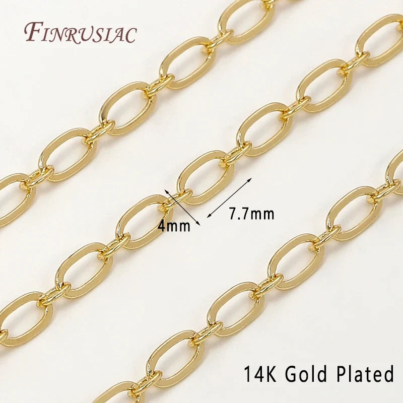 14K Gold Plated Paperclip Chain | Brass Oval Link DIY Jewelry