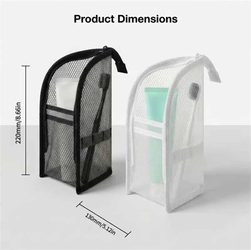 Standable Waterproof Mesh Makeup Brush Organizer Travel Bag