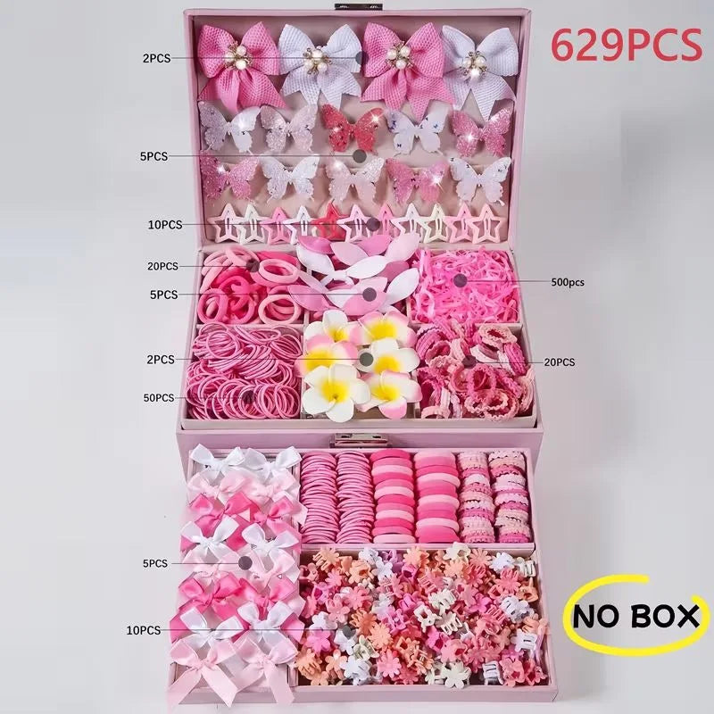 Girls Elastic Floral Bow Hair Bands & Bunny Ear Hair Ties Set