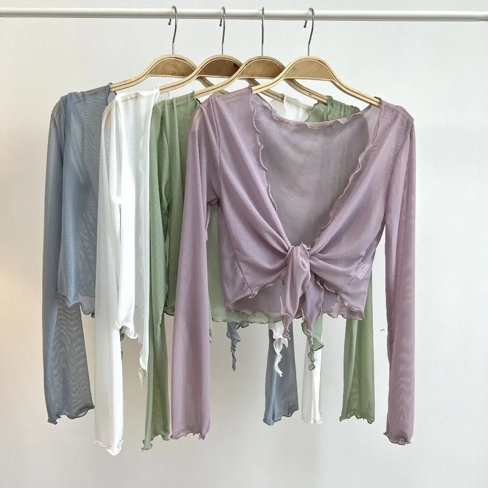 Harajuku Mesh Crop Cardigan Ruffled Sun-Proof Summer Jacket