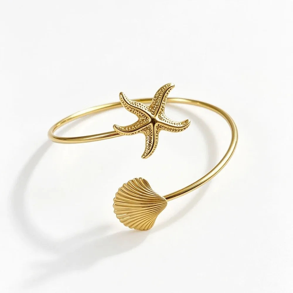 Vintage Ocean Starfish Upper Arm Cuff Bracelet | Gold Spiral