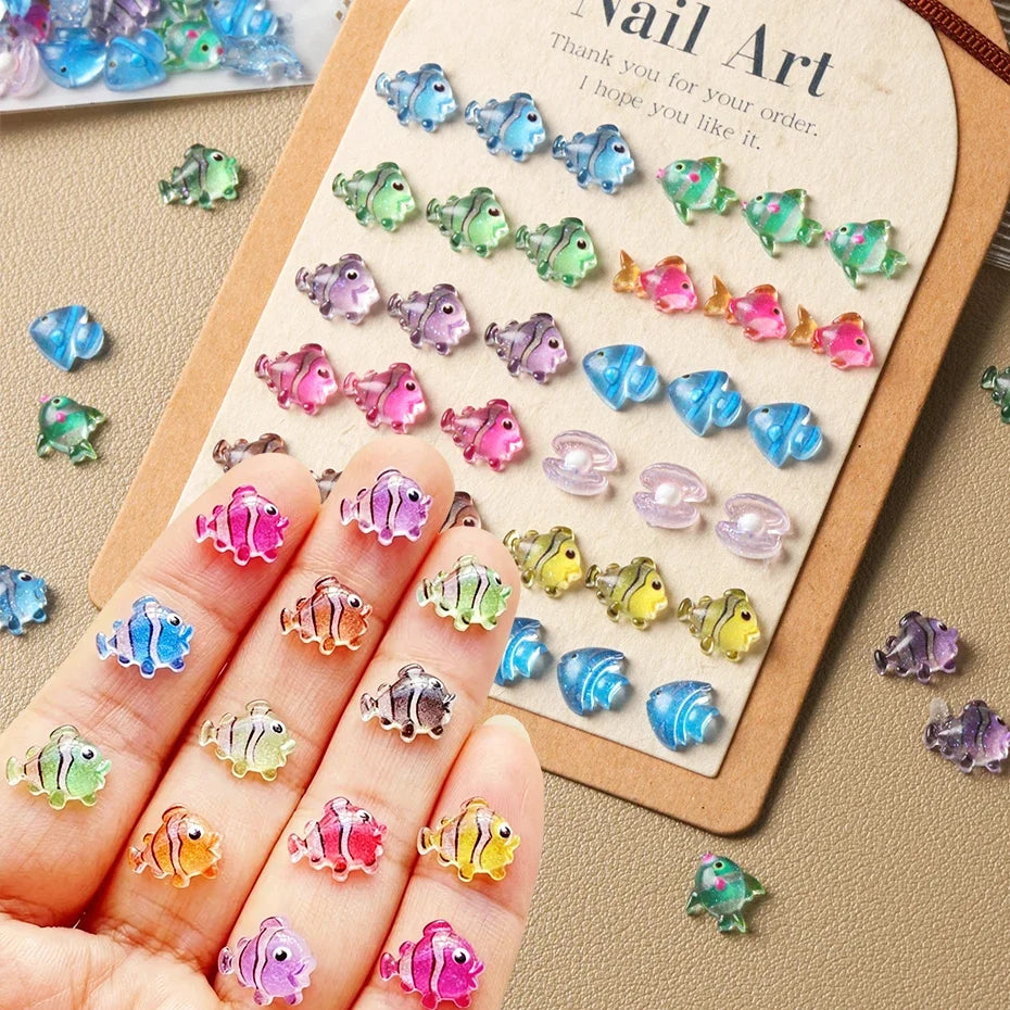 Resin Nail Art Charms – Fish, Shells & Dolphin Flat Back 30/100pcs