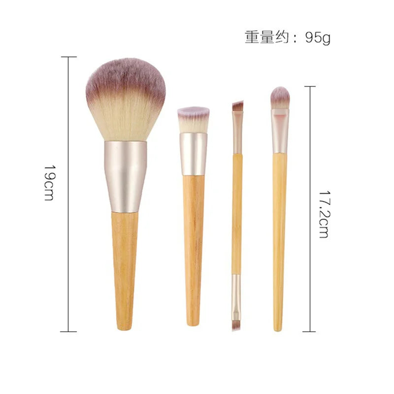 4Pcs Bamboo Handle Makeup Brush Set – Powder, Concealer & Eye