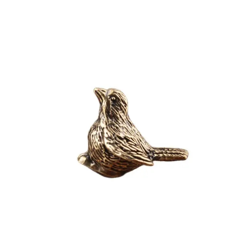 Solid Brass Sparrow Tea Pet Carved Bird Figurine Ornament