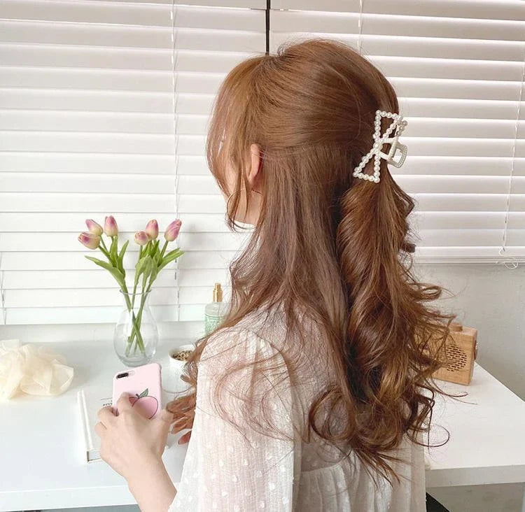 Pearl Hair Claw Clips – Korean Bow Geometric Hairpins Women
