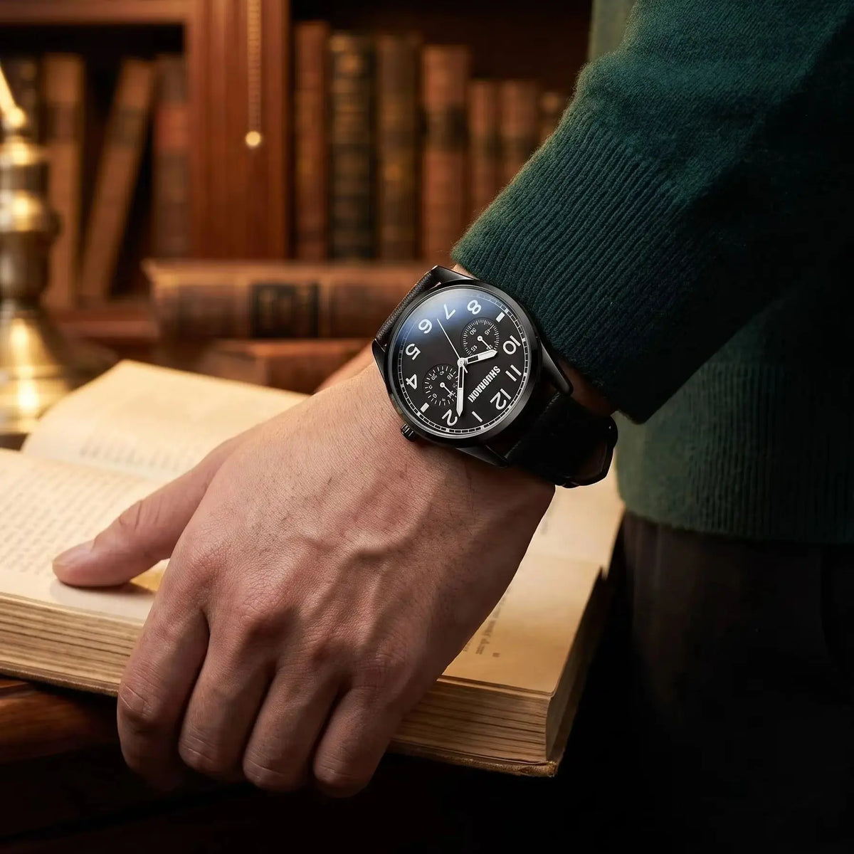 REBIRTH Retro Men's Quartz Watch – Black Leather Strap